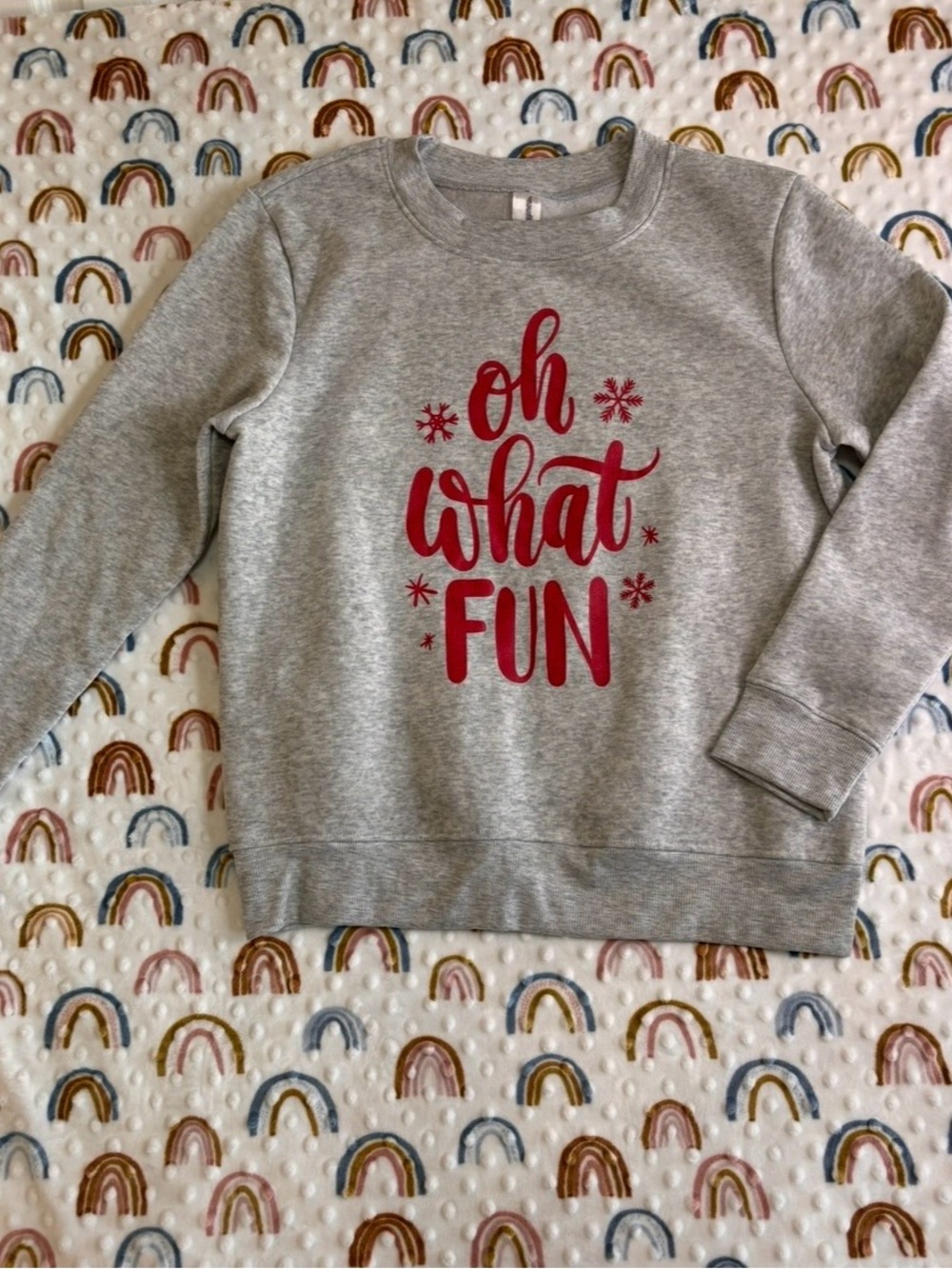 Women’s Christmas Grey Sweatshirt with Red "Oh What Fun" Graphic